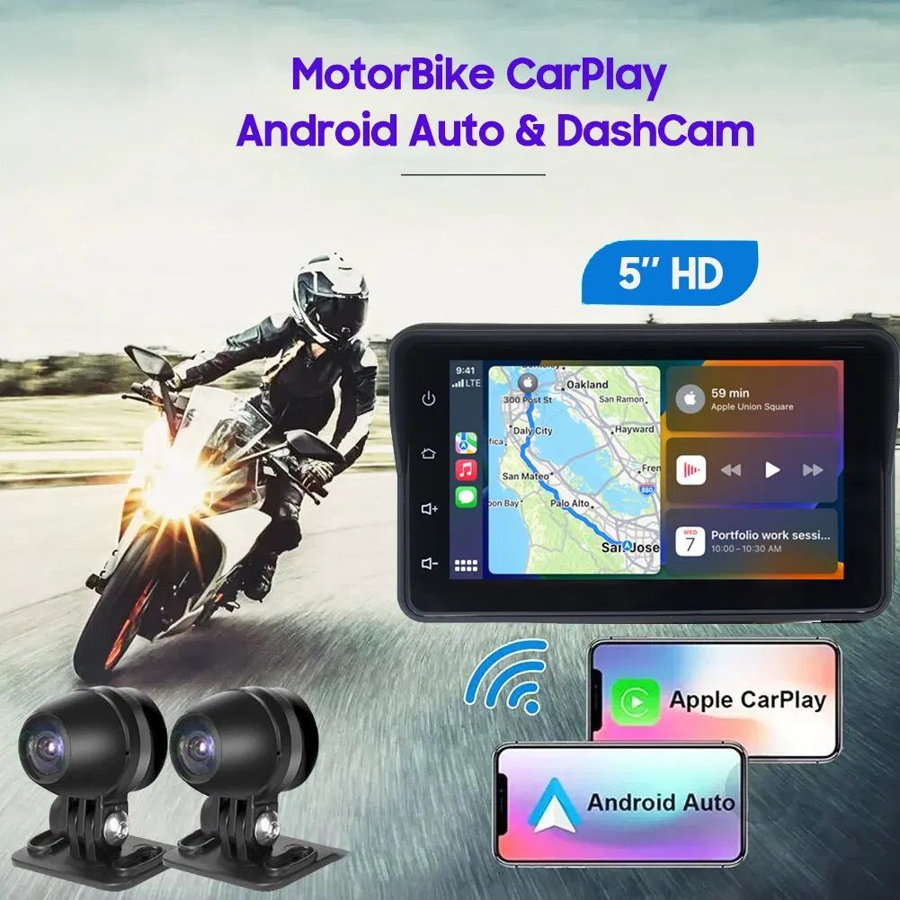 Мотоциклетный CarPlay с DVR 1080P и Android Auto