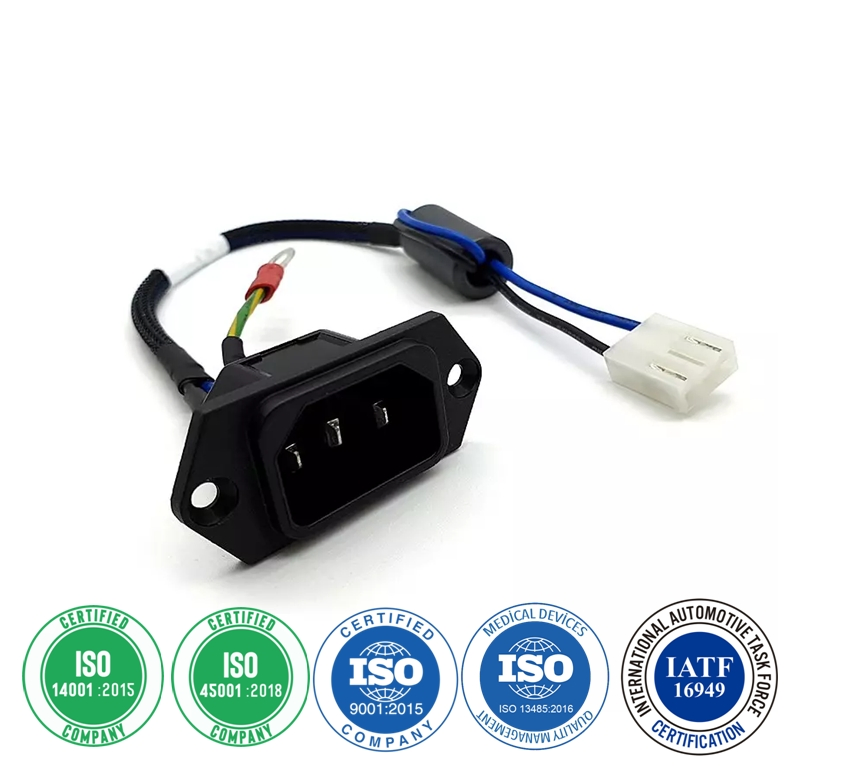CE Certification IEC Appliance Inlet C14 15A Power Supply Wire Harness AC Inlet Socket Wire Harness