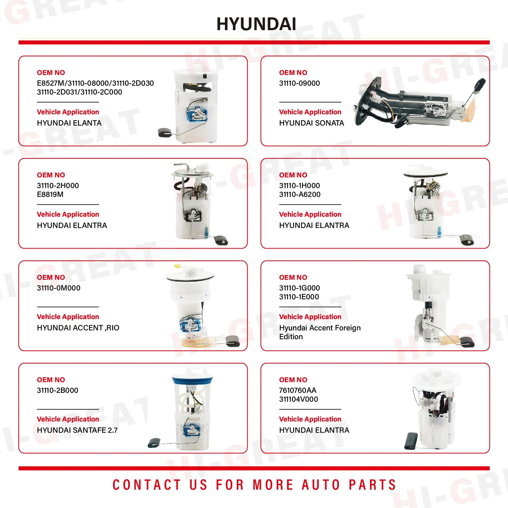 High Quality Auto Part Car Engine Electric Fuel Pump Assembly for Toyota Hyundai KIA Nissan Honda Mitsubishi Chevrolet Mazda Peugeot VW