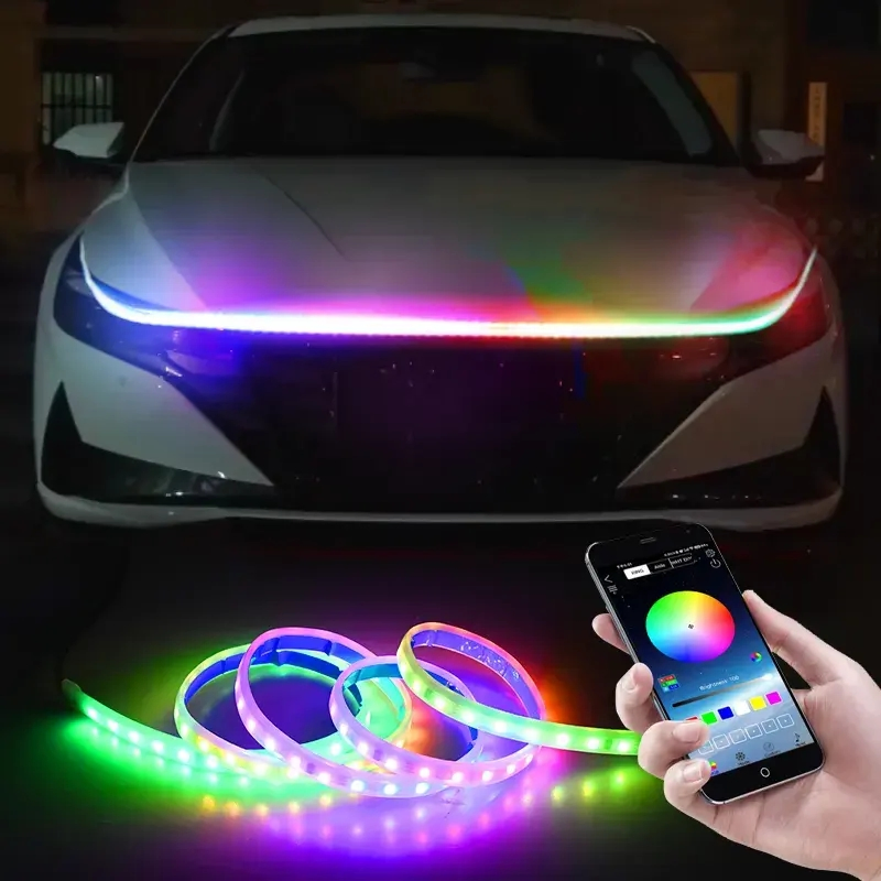 150cm 180cm RGB APP Car Hood Decorative Flexible Strip Light High Bright Car LED Hood Light