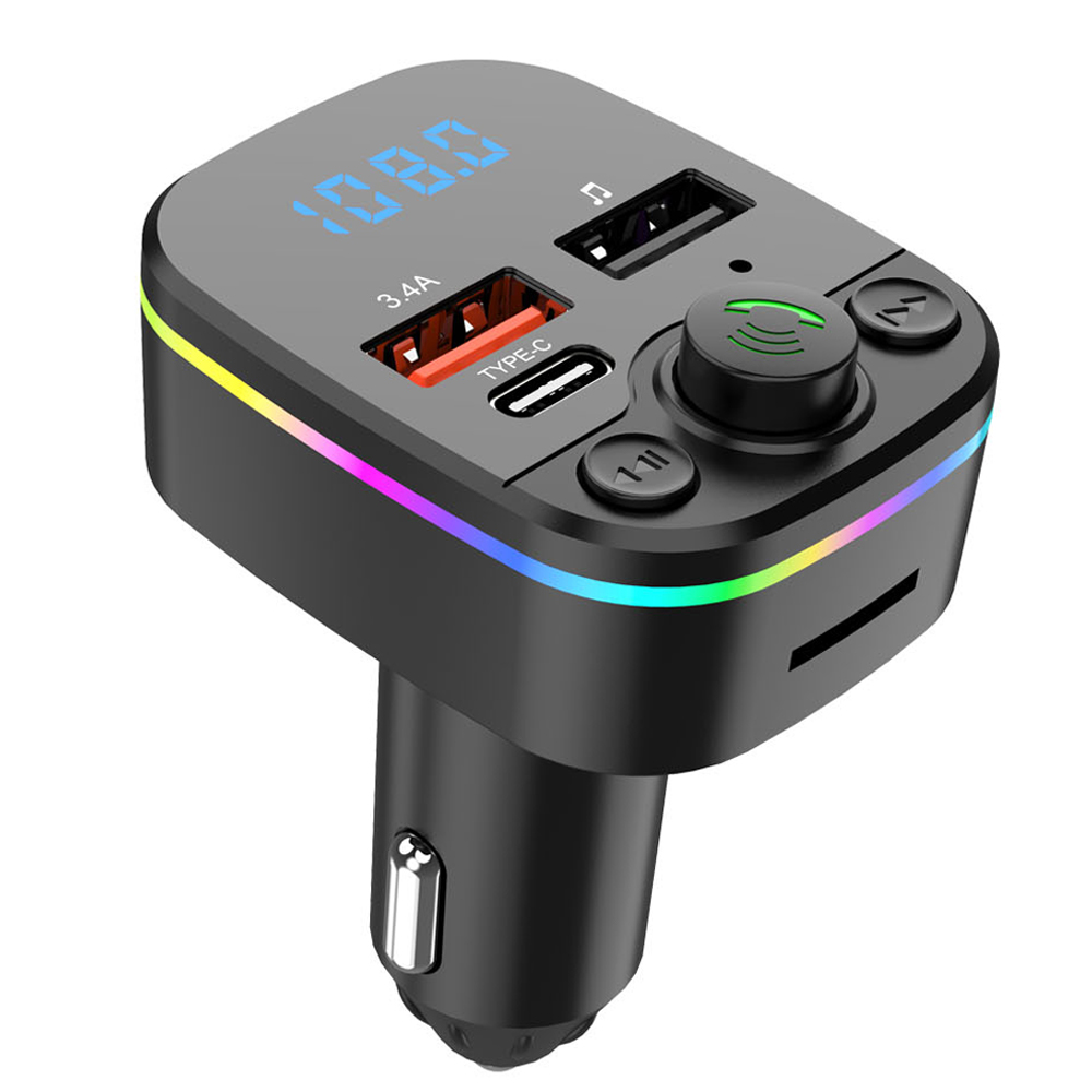 Автомобильный MP3-плеер с FM-передатчиком, двойным USB, быстрой зарядкой, Bluetooth и светодиодной подсветкой