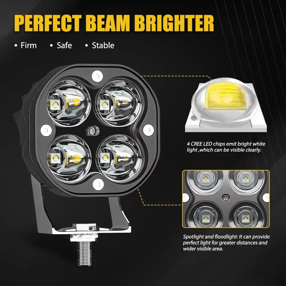 for Truck SUV ATV 12V 24V Waterproof LED Spotlight Yellow off-Road Fog Lamp Driving Work Light