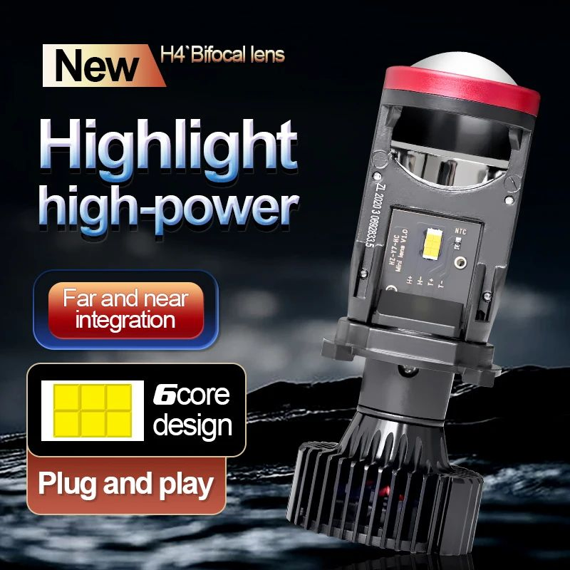 2 PCS High Low Beam Projector Lens LED Car Lights Universal Auto Moto H4 LED Headlight Bulb