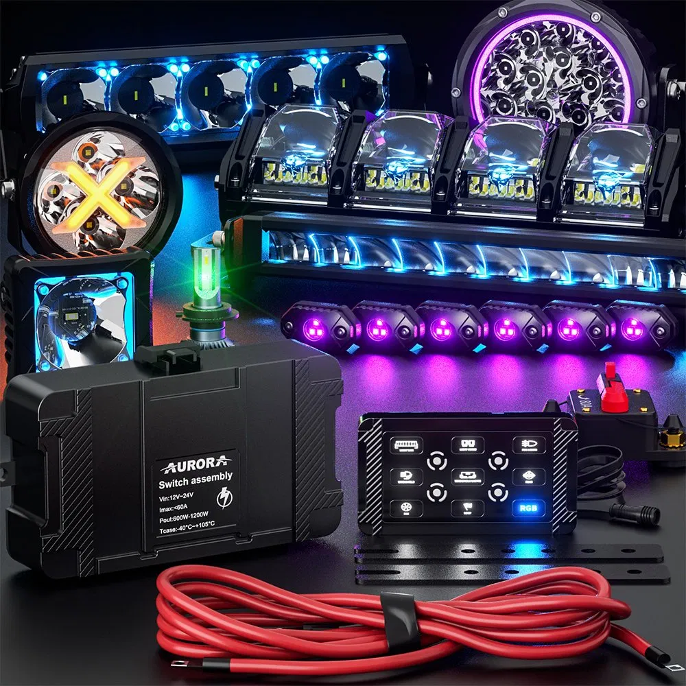 Aurora Universal 8 Gang Switch Panel Marine Boat SUV ATV UTV Truck 4X4 12V 24V Offroad LED Switch Panel Circuit Control Box