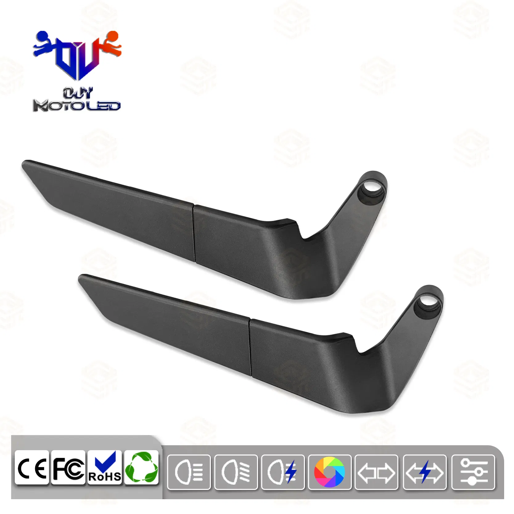 Motorcycle Universal Rearview Mirror Black Shell with LED Rearview Mirror Accessories