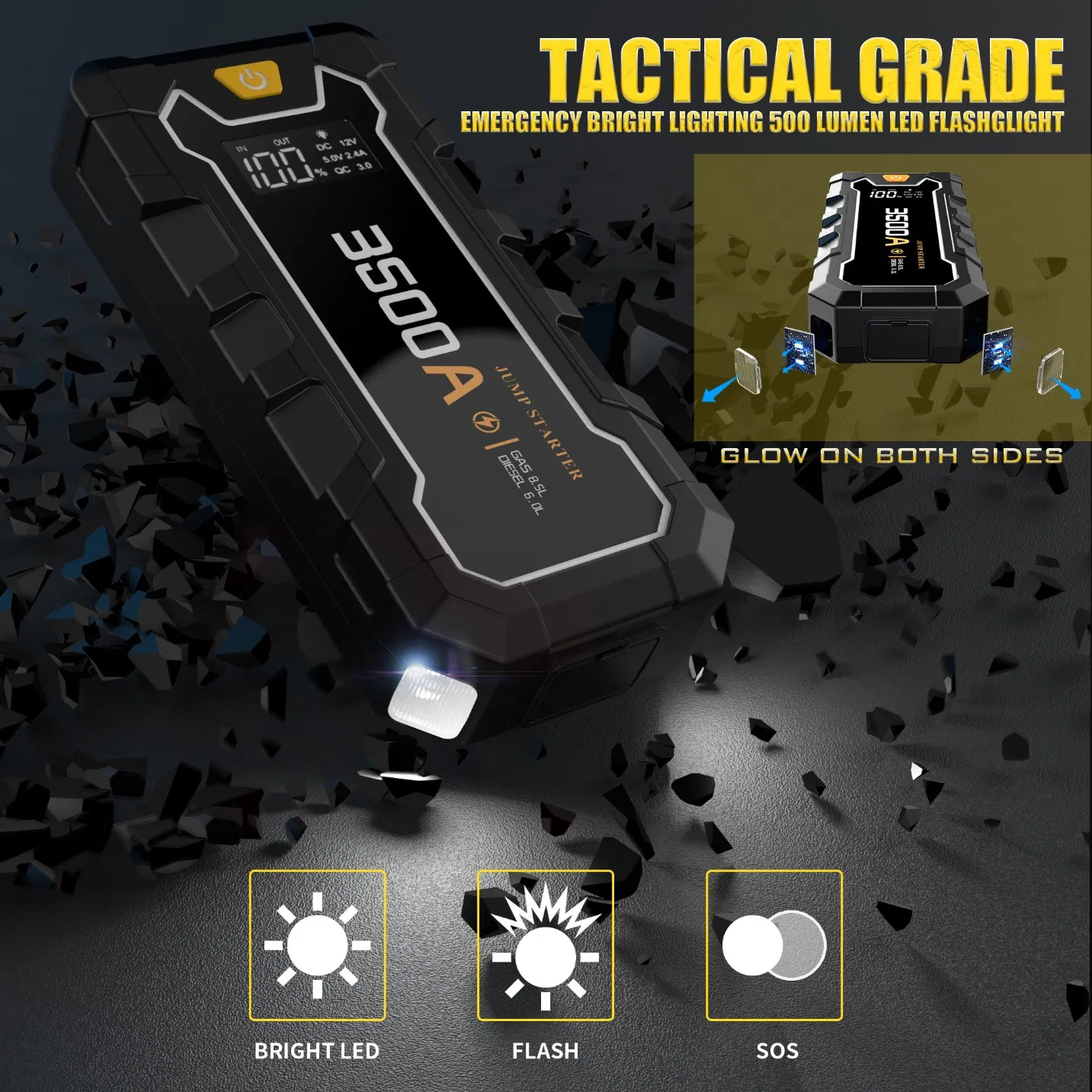 12V Engine Battery Booster Power Bank Peak Current 2000A Car Jump Starter