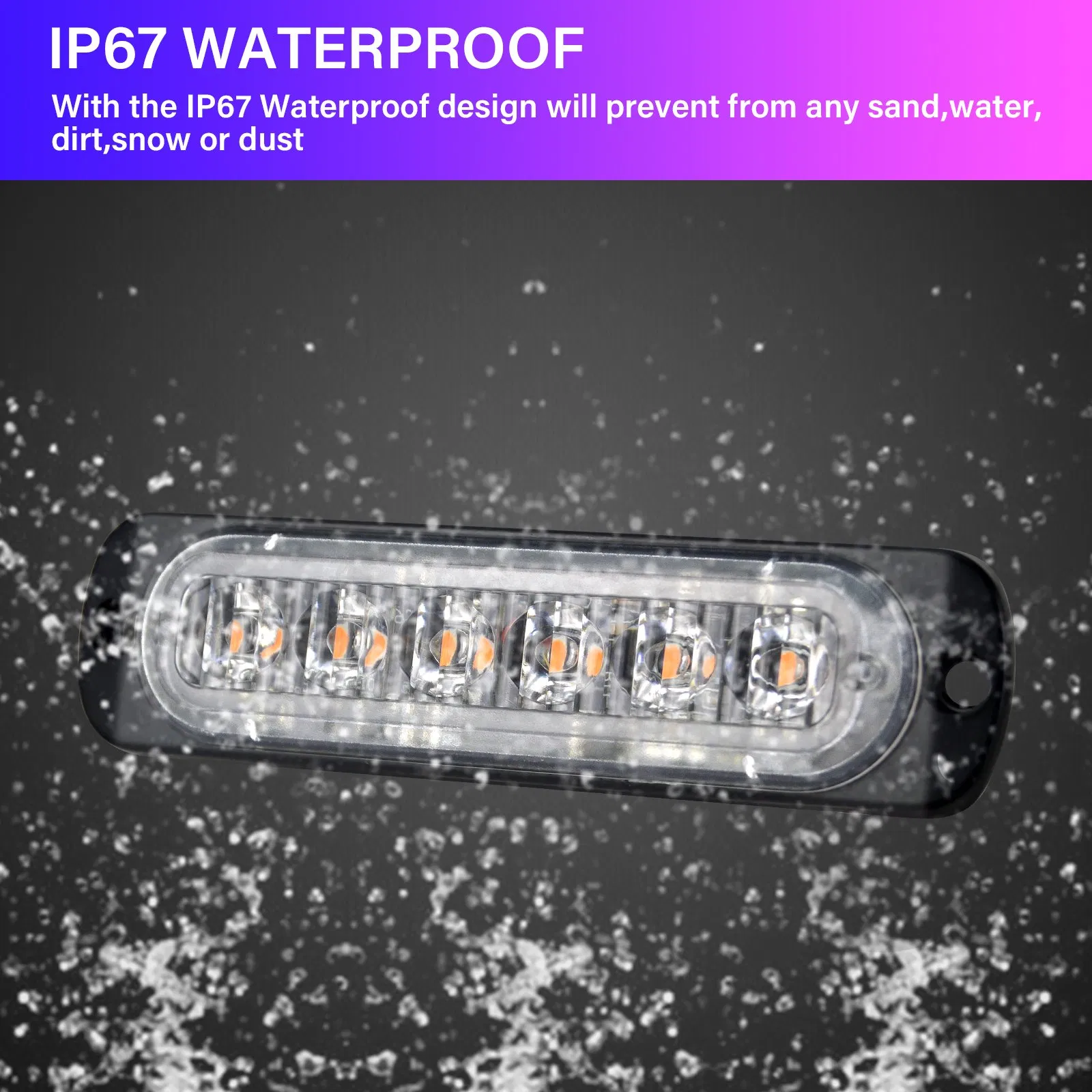 Предупреждающий свет 6LED Amber, 12-24V, IP68