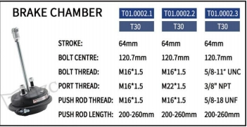 T1zc Air Service S-Cam Air Brake Booster Truck Brake Chamber Actuator Long Stroke T30 for Trailer Bus 4231070500