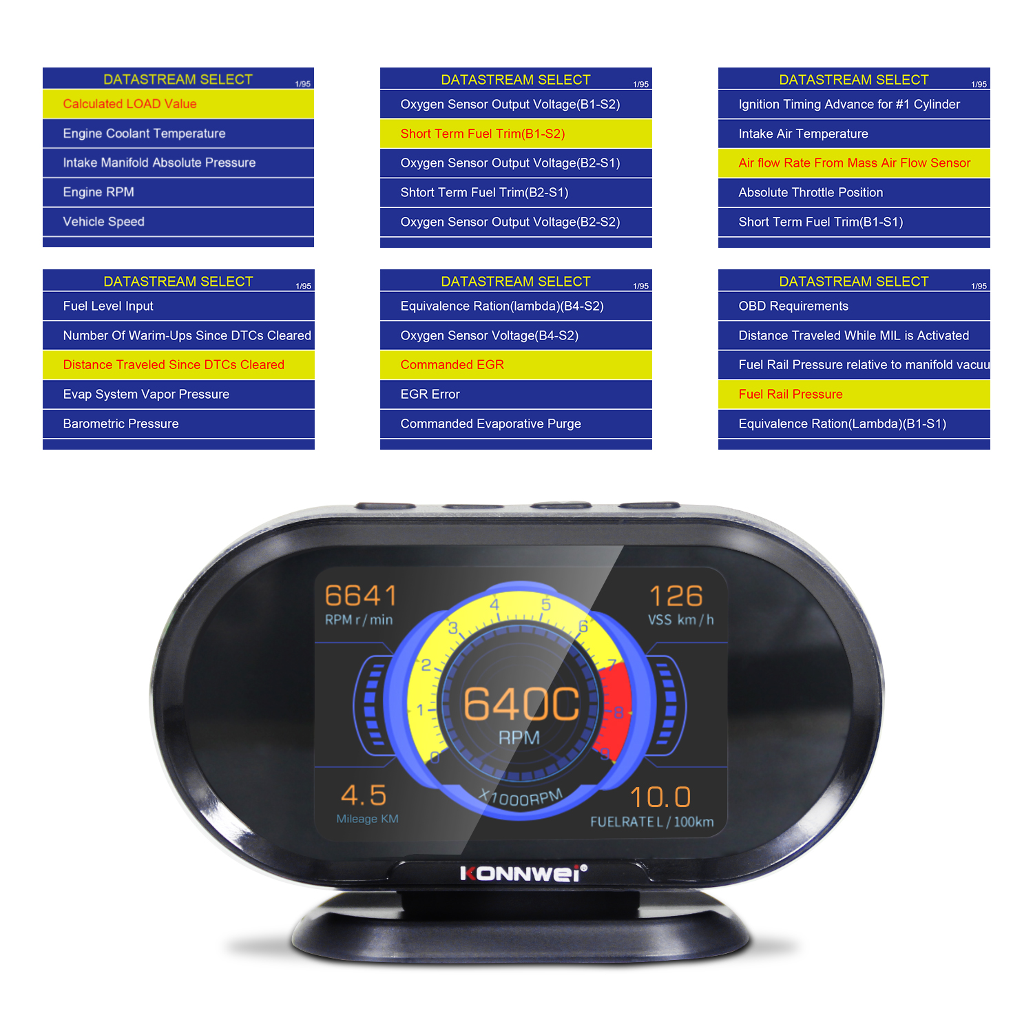 Цифровой датчик температуры и скорости OBD2 HUD Konnwei KW206