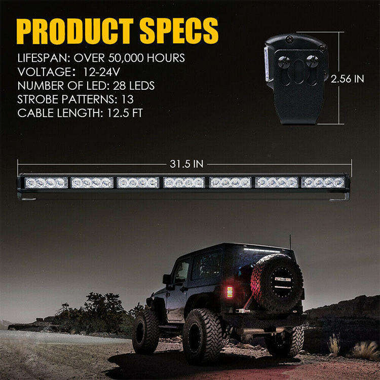 Flashing 78 LEDs Vehicle Magnetic Amber White Emergency LED Strobe Bar Lights