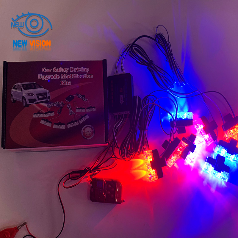 16 LED Wireless Remote Control Auto Red Blue Car Front Bumper Grille Flash Warning Signal Light Strobe Emergency LED Blue Lights