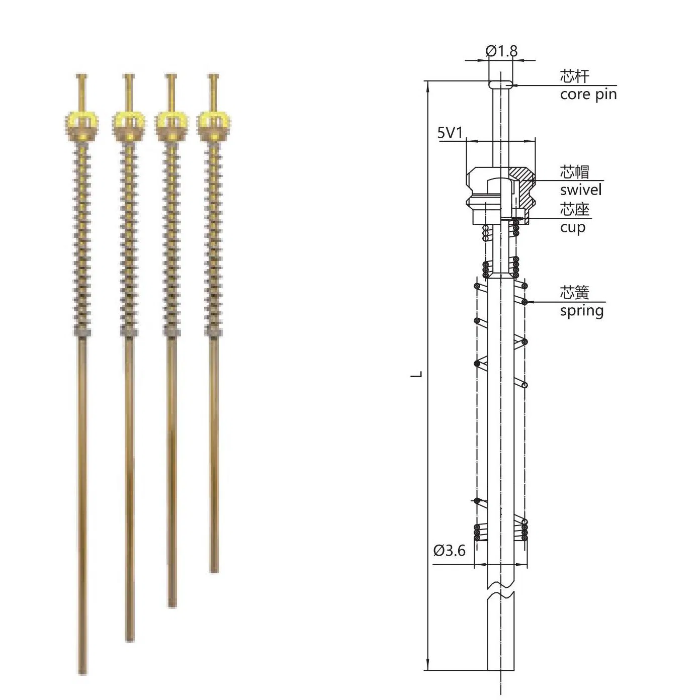 Customized Special Purpose Valve Core Extended Pin Valve Core for Various Fields