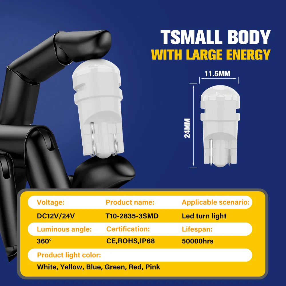 Светодиодная лампа T10 BKR для авто, 6 цветов