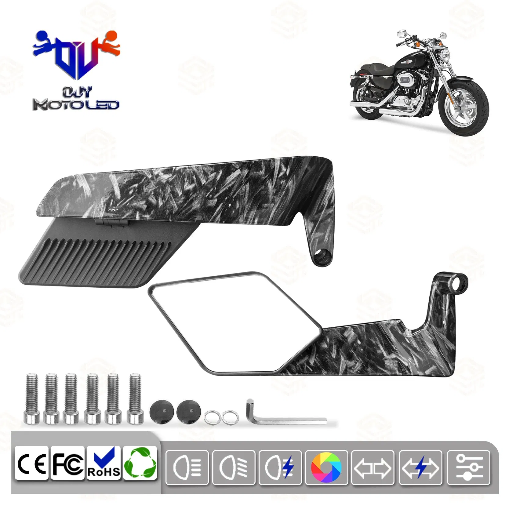 Motorcycle Universal Large Rearview Mirror Reflector Forged Pattern Accessories
