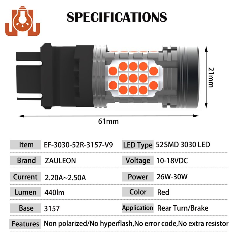 Светодиодная лампа стоп-сигнала и поворота Bright 3157 красная