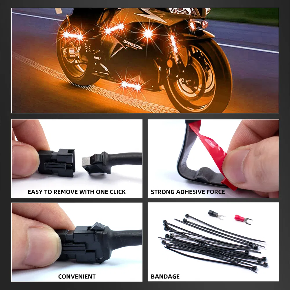 Motorcycle 3 Way LED Accent Underglow Kit with APP&Automatic Brake Light Feature RGB Smart LED Strip Light