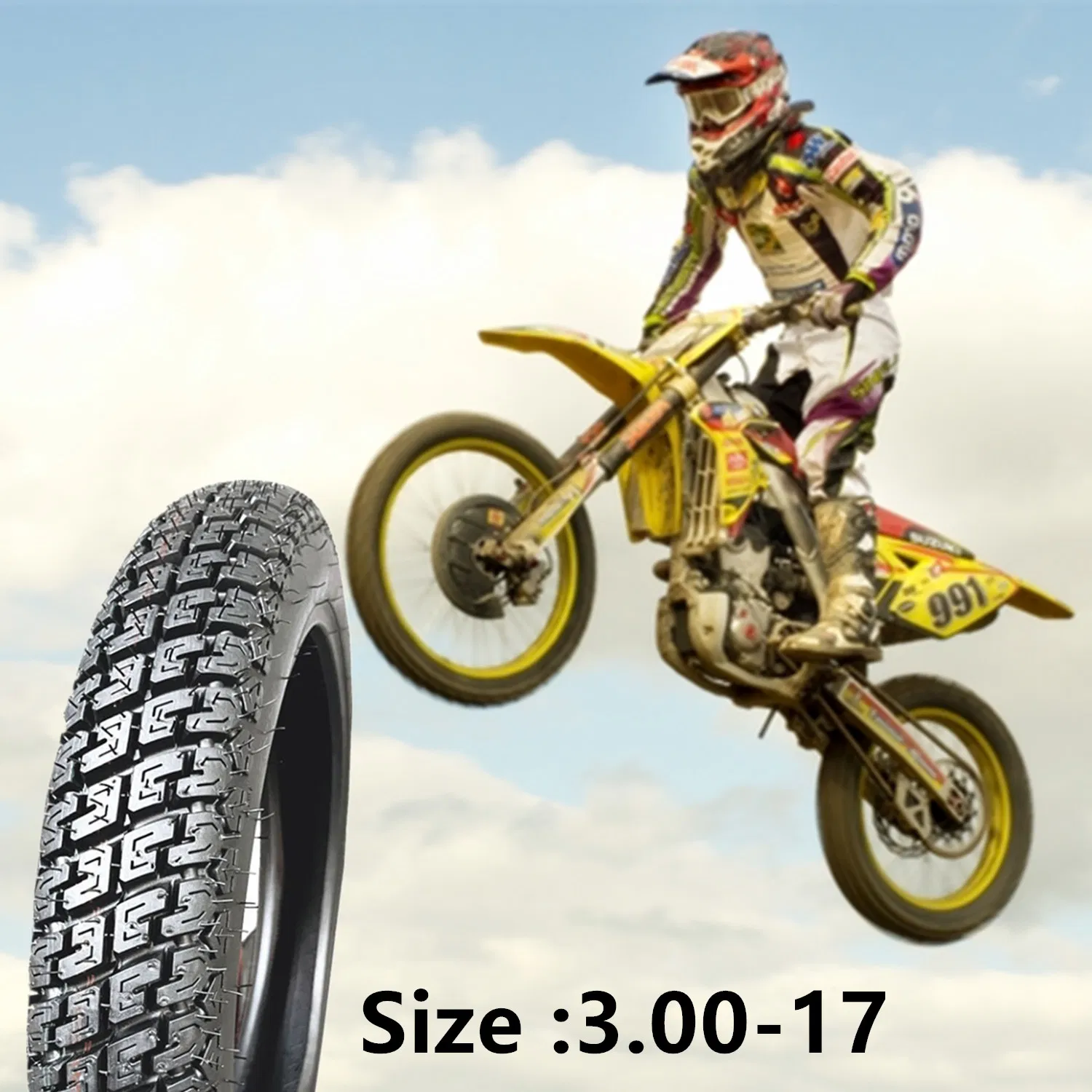 Мотошина 3.00-17 бескамерная, внедорожный протектор