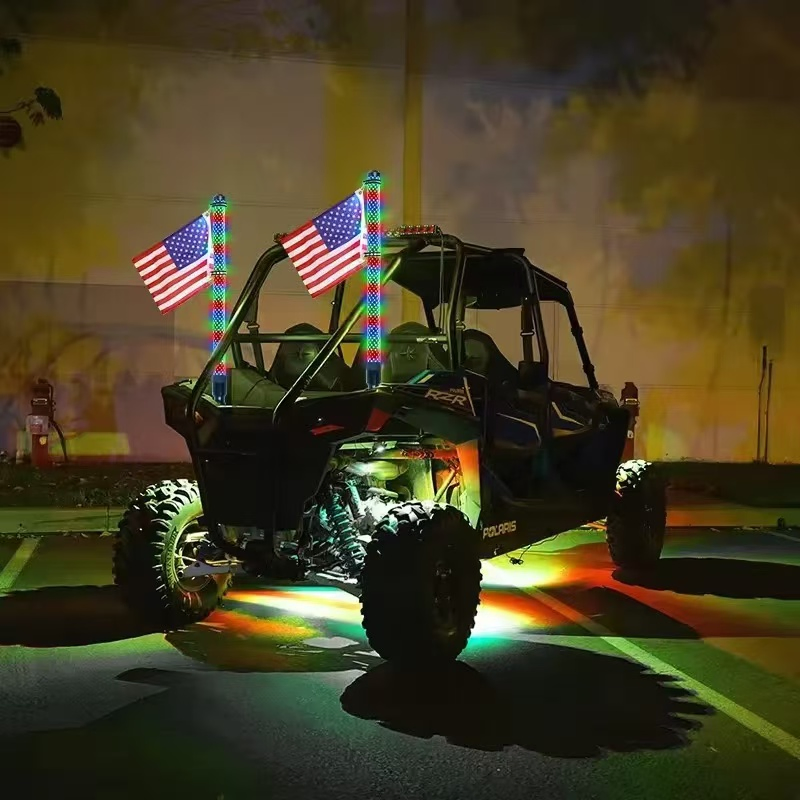 New 2FT 3FT RGB Chasing Chubby LED Antenna Aluminum Alloy Fat LED Whip Lights for ATV UTV Polaris Rzr