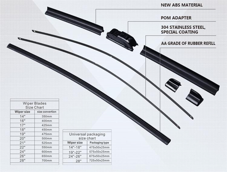 Boneless Soft Wiper Blade Flat Car Windshield Wiper Blade 10 11 12"13"14"15"16"17"18"19"20"21"22"23"24"26"