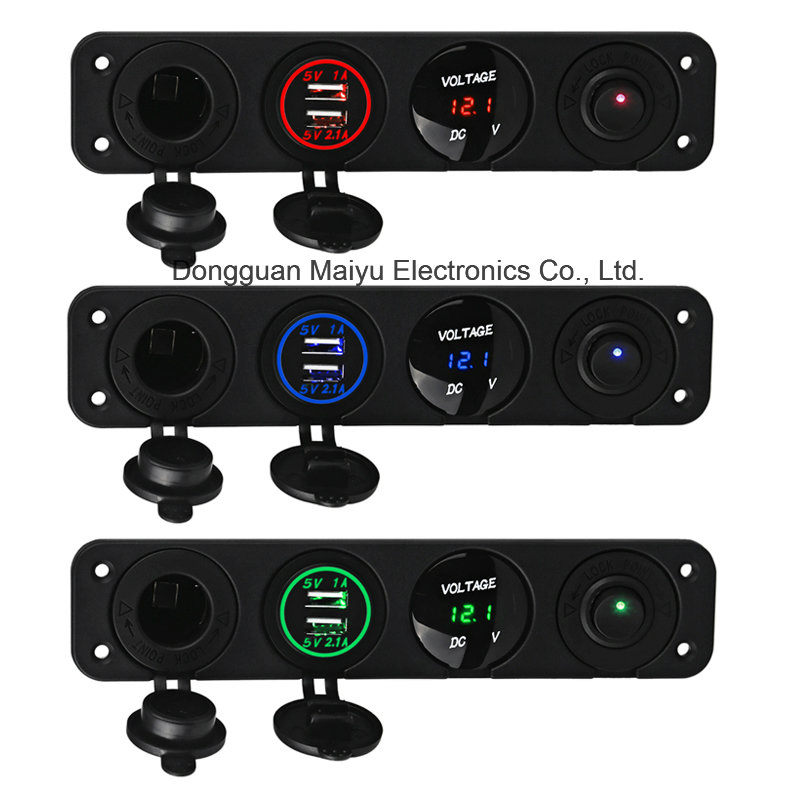 Dual USB Port Power Socket Charger Adapter & Voltmeter Car Camper Caravan Marine