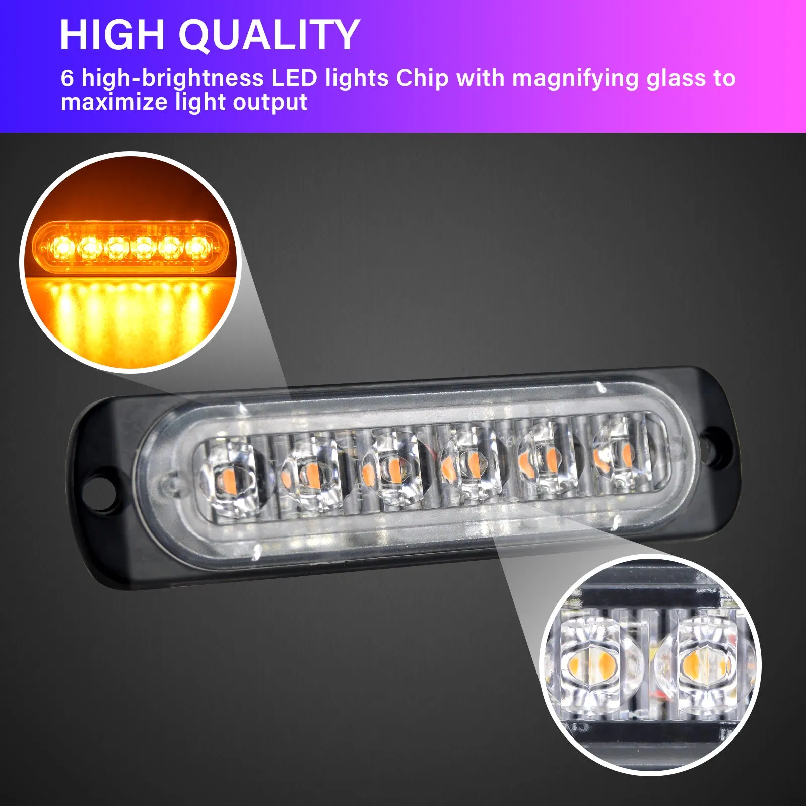 Предупреждающий свет 6LED Amber, 12-24V, IP68