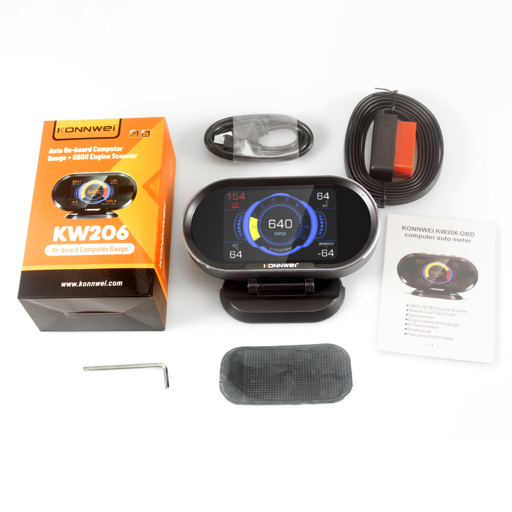 Цифровой датчик температуры и скорости OBD2 HUD Konnwei KW206