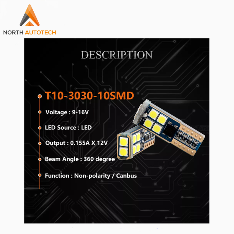 Светодиодные лампы T10 W5W для салона авто, 10 SMD