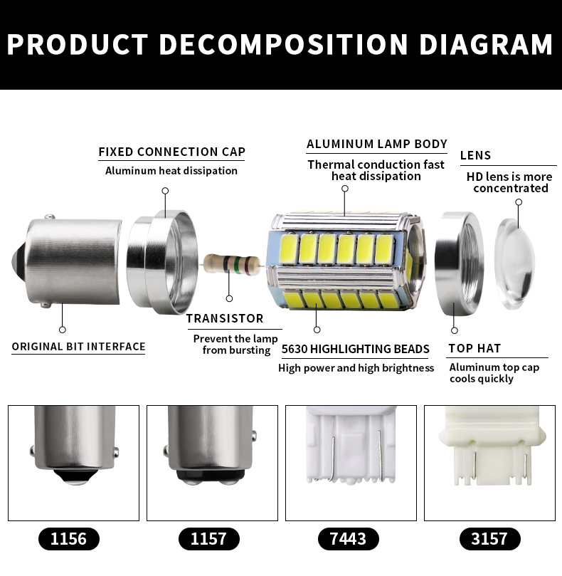 Светодиодная лампа P21W 1156 1157 33SMD 5630 для авто