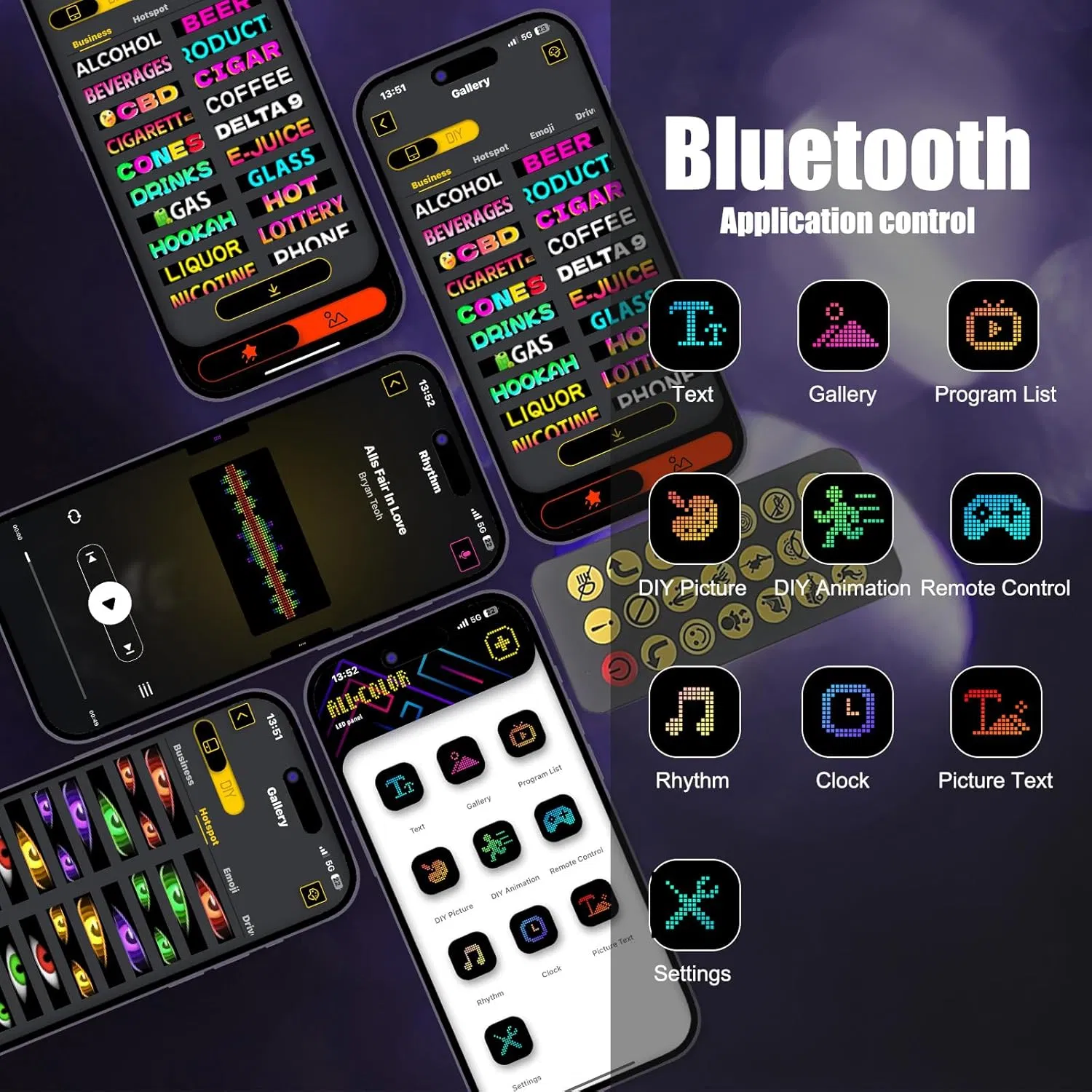 Truck Demon Eye Light Car LED Soft Screen Ultra-Thin Smart Glass Random Car Sticker USB Powered Bluetooth APP Wireless Connection