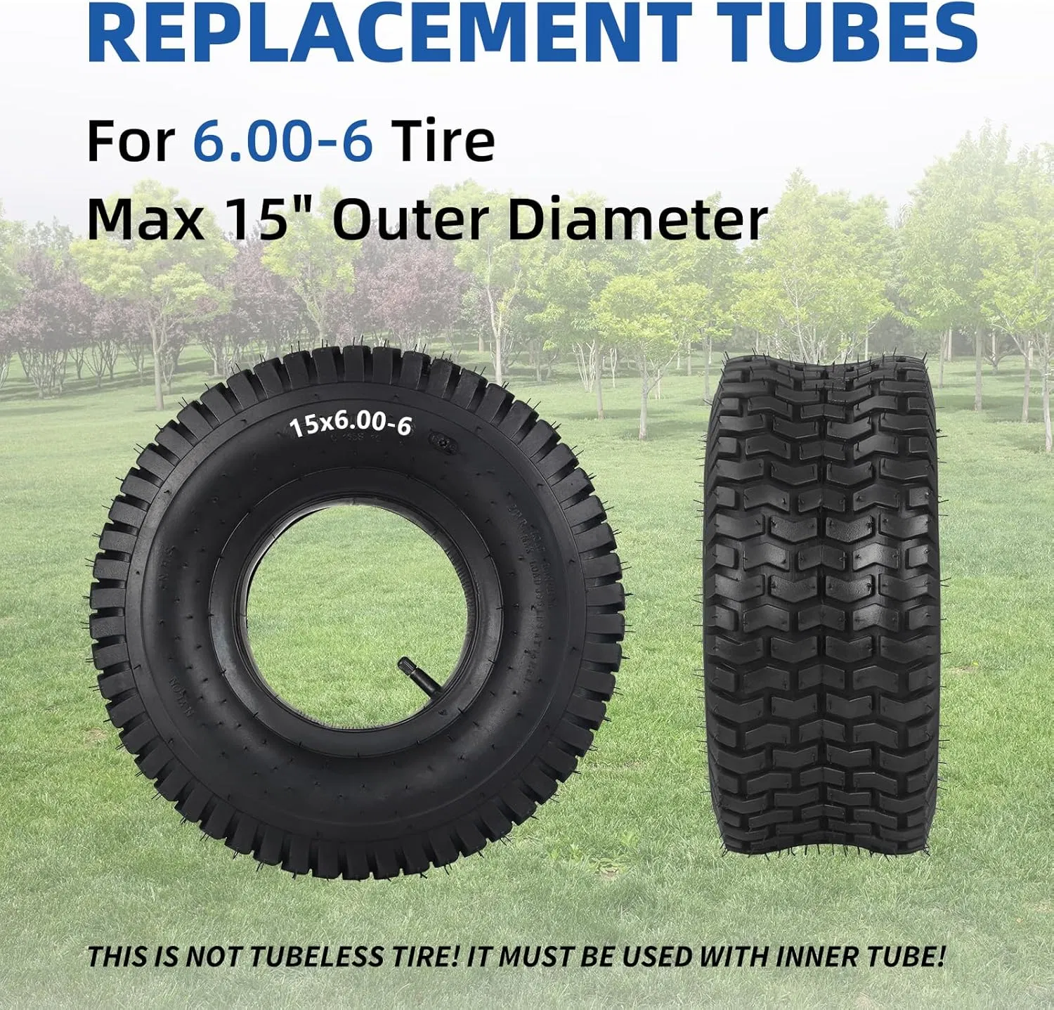 15X6.00-6 Tire and Inner Tube Set, Tr-13 Straight Valve Stem, Replacement Riding Mower Front Wheel Assembly, 2 Pack
