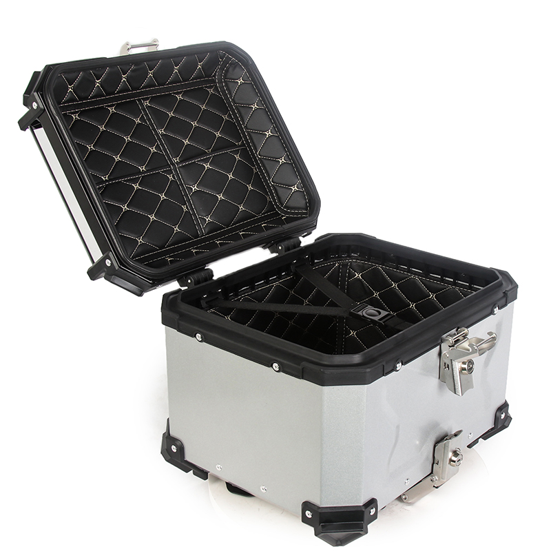 Motorcycle Top Case Tail Box 45L Thick Aluminum Hard Motorcycle Trunk with Backrest Motorcycle Box Tail Box Motorcycle Trunk Storage Rear Tour Box