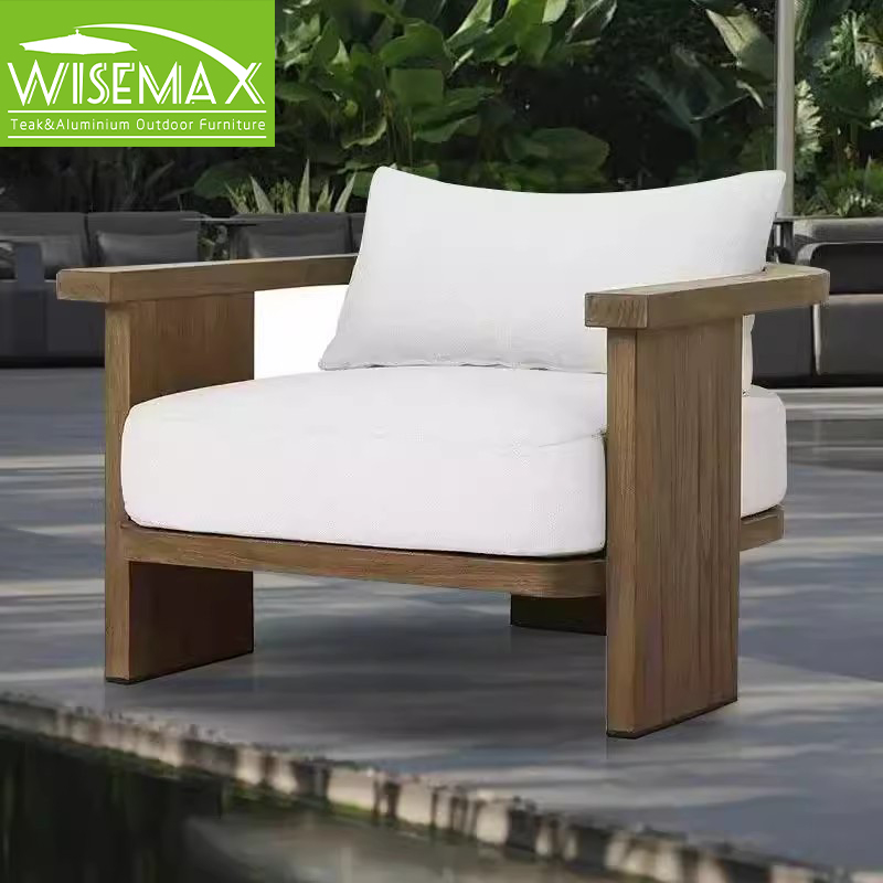WISEMAX уличный модульный диван из цельного тикового дерева с водонепроницаемыми подушками, 3-местный