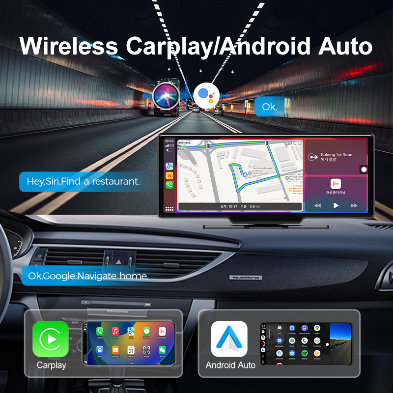 10,26-дюймовый беспроводной портативный автомобильный экран с CarPlay, Android Auto, IPS-дисплеем, FM и AUX