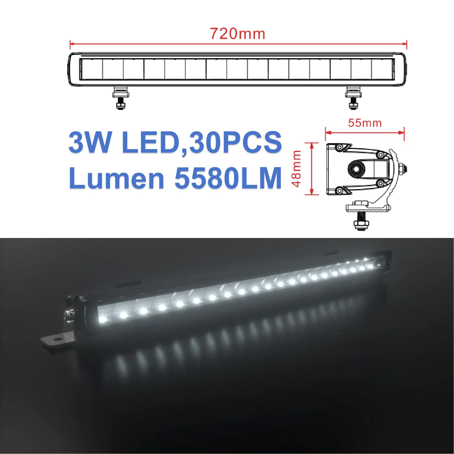 90W Straight Slim Light Bars 28inch Warning Emergency LED Driving Light Bar for Car Offroad Truck