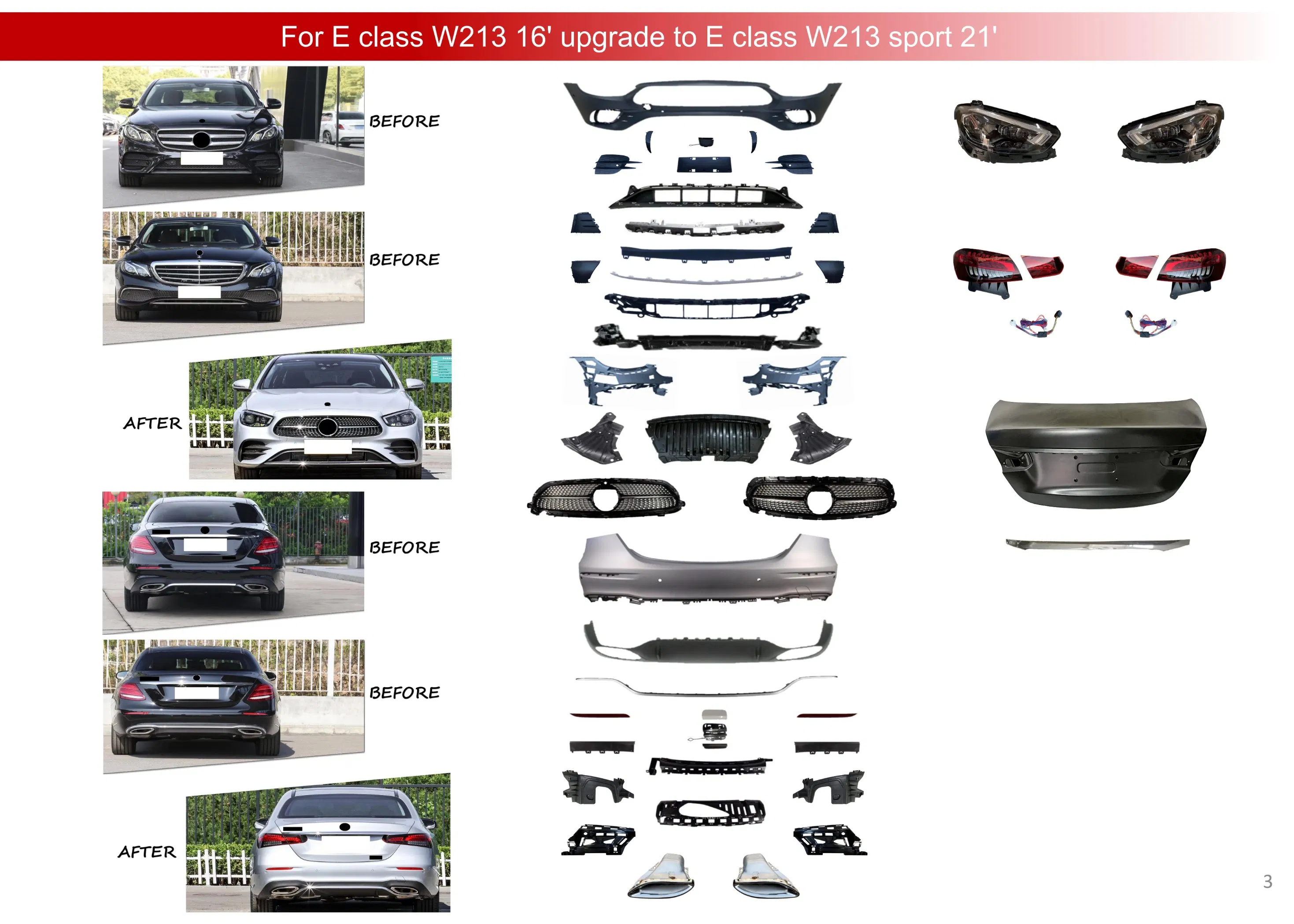 Car Body System Conversion Kits for E Class W213 16' Upgrade to E Class W213 Sport 21'before