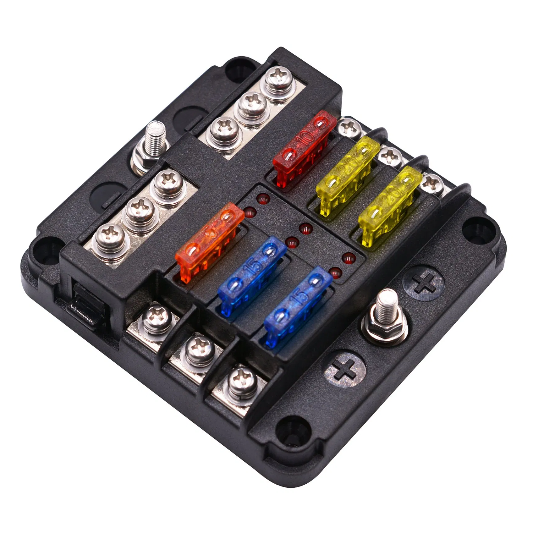 6 Way Auto Fuse Holder Independent Positive and Negative Pole One in Multiple out Fuse Box with LED