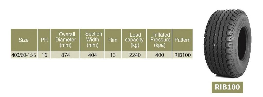 Chinese Tire Factory Taihao Rib100 400/60-15.5 Agricultural Tyre Implement Tires
