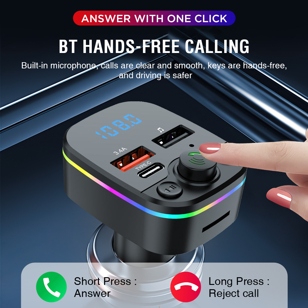 Автомобильный MP3-плеер с FM-передатчиком, двойным USB, быстрой зарядкой, Bluetooth и светодиодной подсветкой