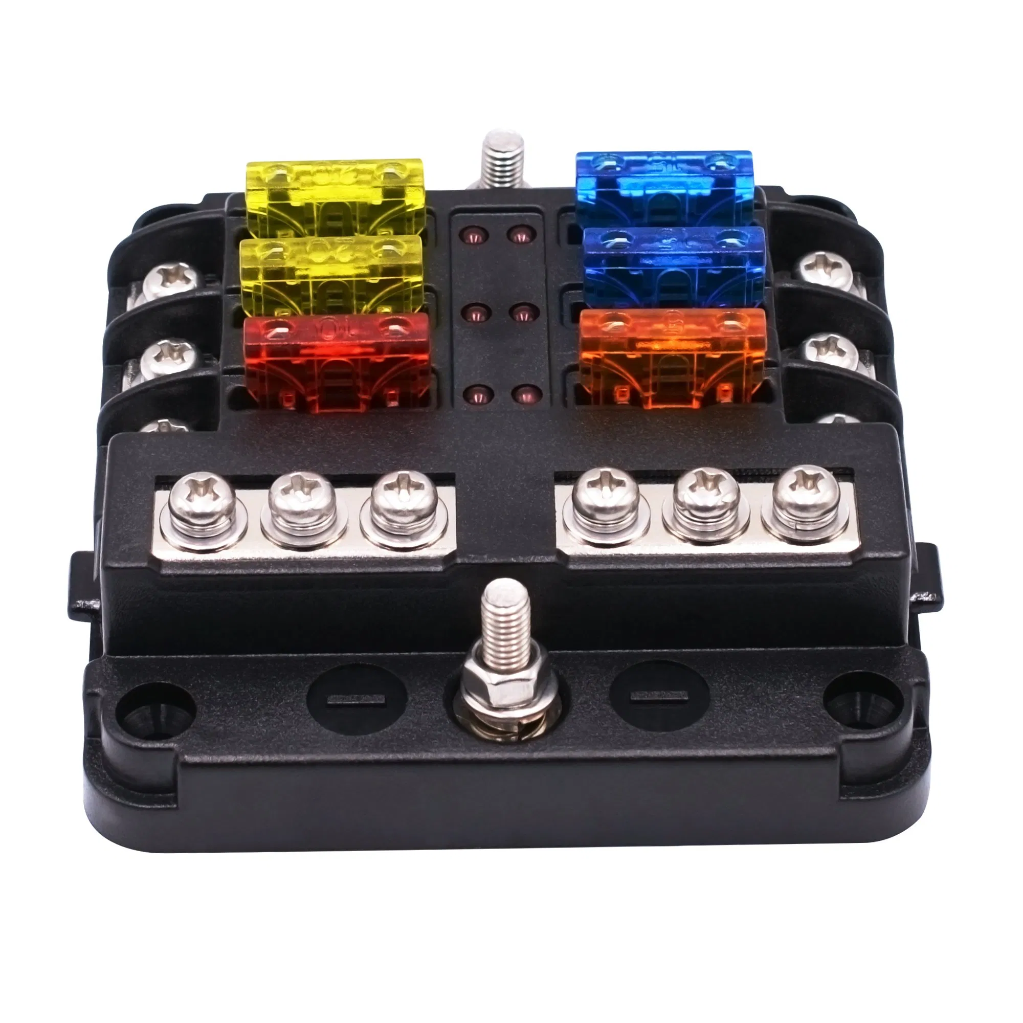 6 Way Auto Fuse Holder Independent Positive and Negative Pole One in Multiple out Fuse Box with LED