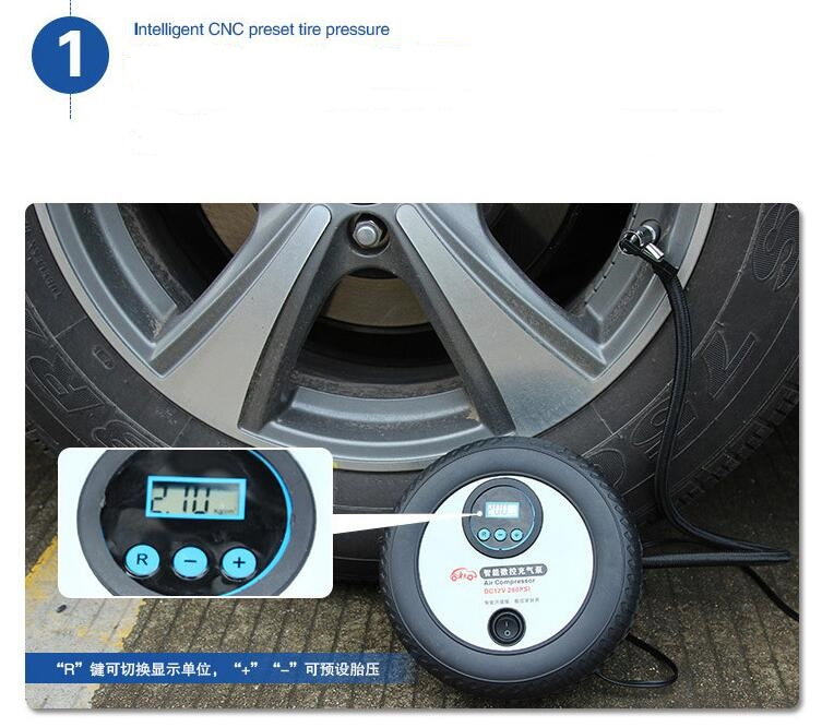 Portable Digital Display Intelligent Preset Pressure Car Air Compressor 12V Electric Tire Pump 260psi Vehicle Inflater