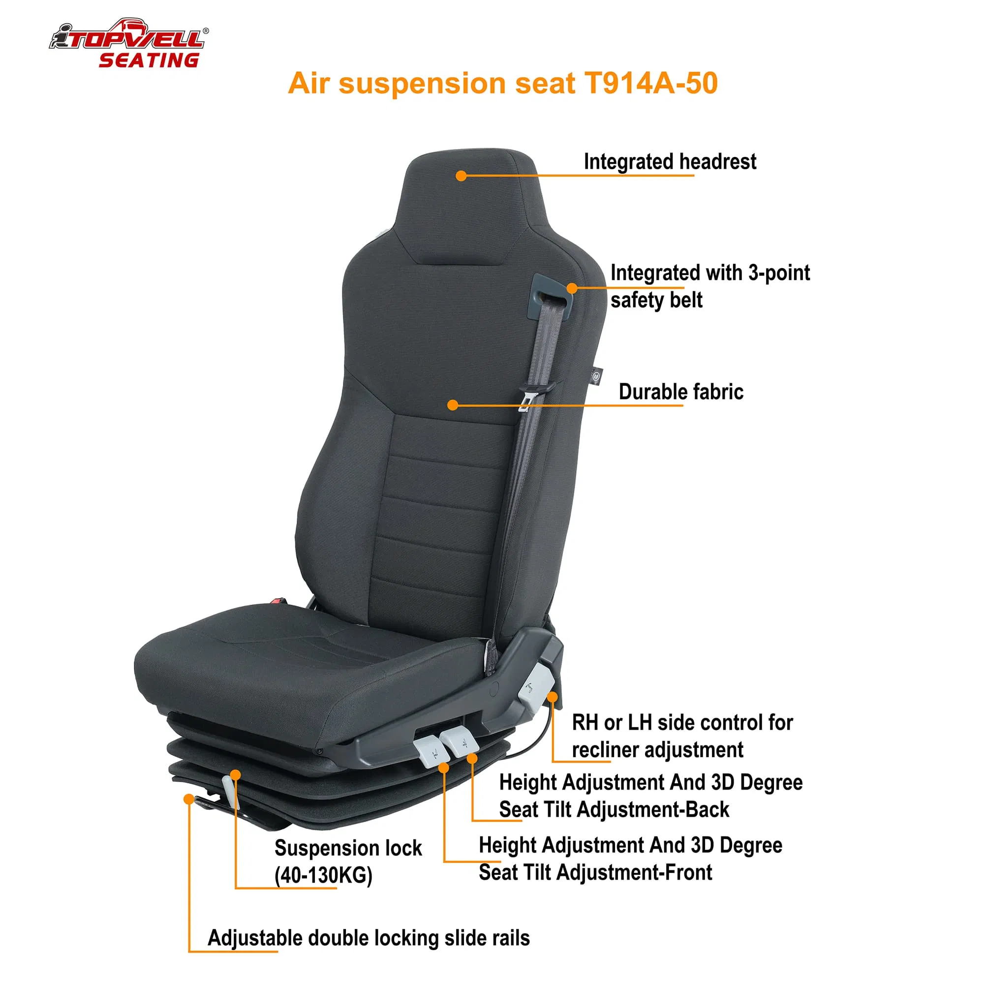 Original Isri6860 Style Pneumatic Suspension Driver Seat Modified for Heavy-Duty Trucks