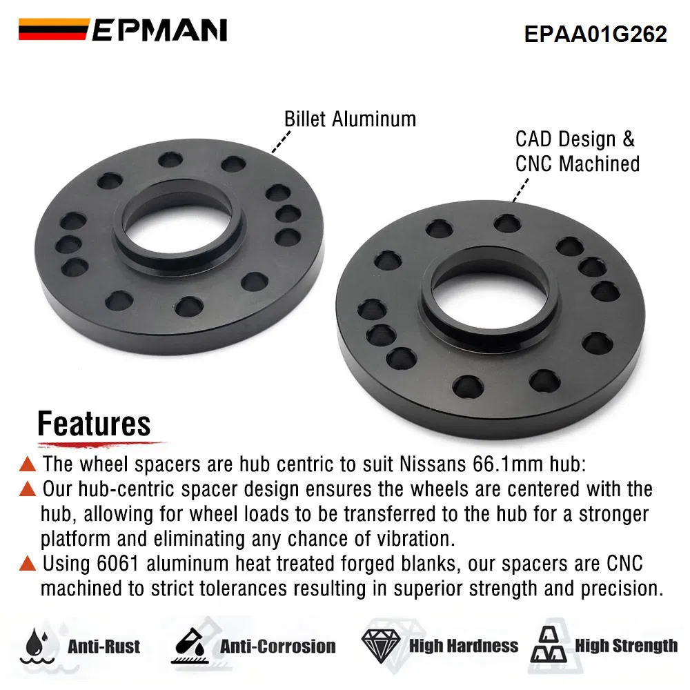 Epman 1 Pair 15mm Wheel Spacers for Nissan - 66.1mm Hub Centric, 4/5X114.3 PCD, T6061 Aluminum, Hard Anodized, Premium Fitment Epaa01g262