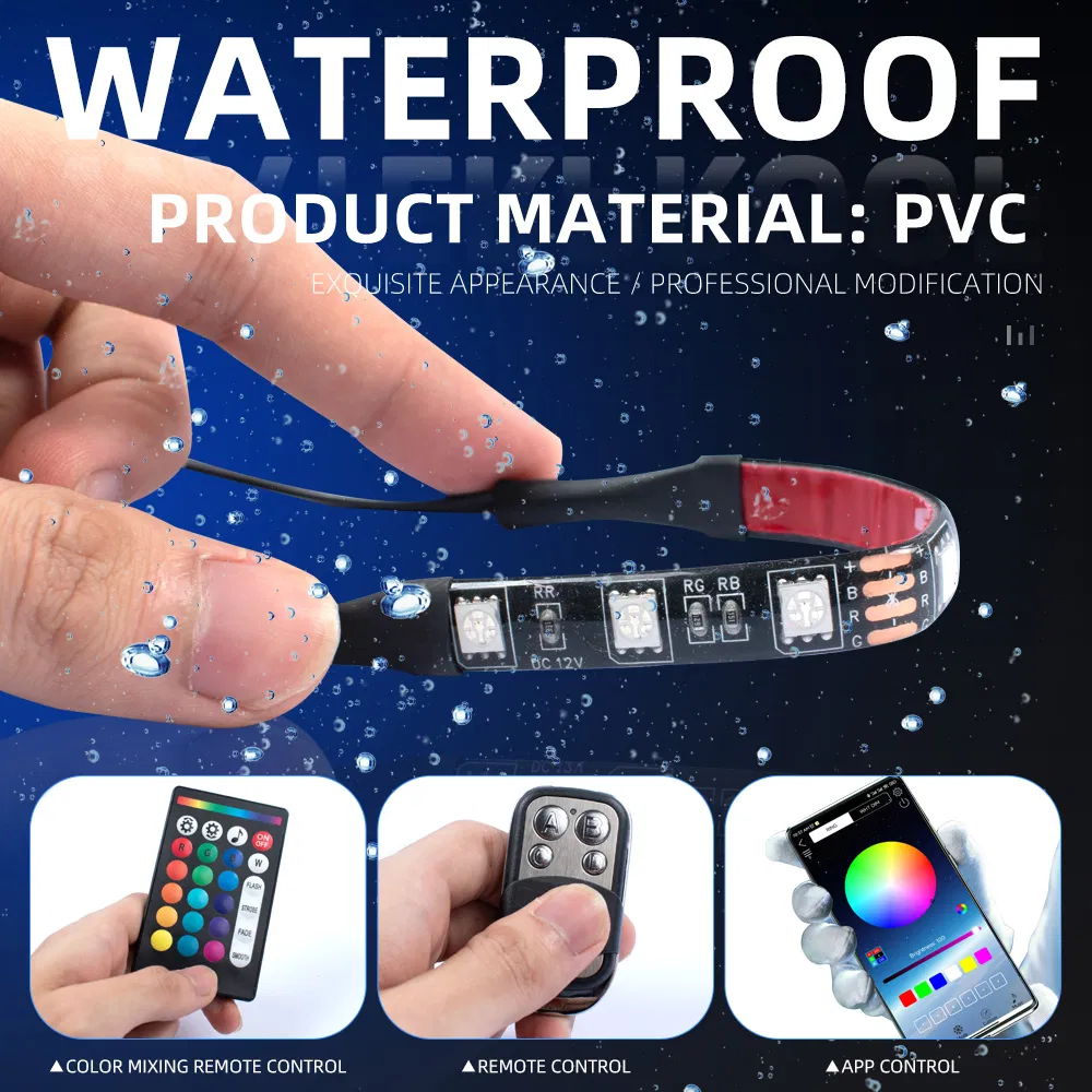 Motorcycle 3 Way LED Accent Underglow Kit with APP&Automatic Brake Light Feature RGB Smart LED Strip Light