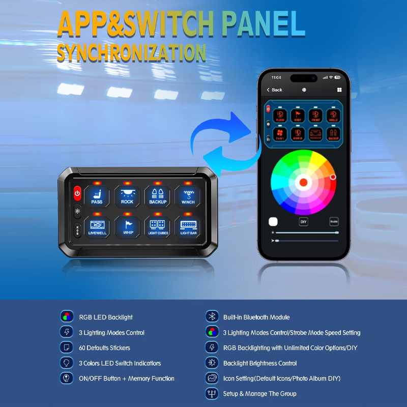 4X4 Schakel Paneelbluetooth Control Switch Panel 8 Gang Axillary Control Switch Panel APP