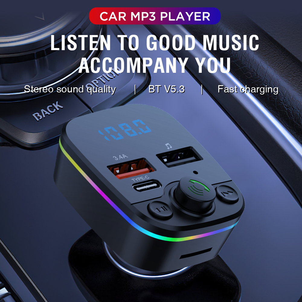Автомобильный MP3-плеер с FM-передатчиком, двойным USB, быстрой зарядкой, Bluetooth и светодиодной подсветкой