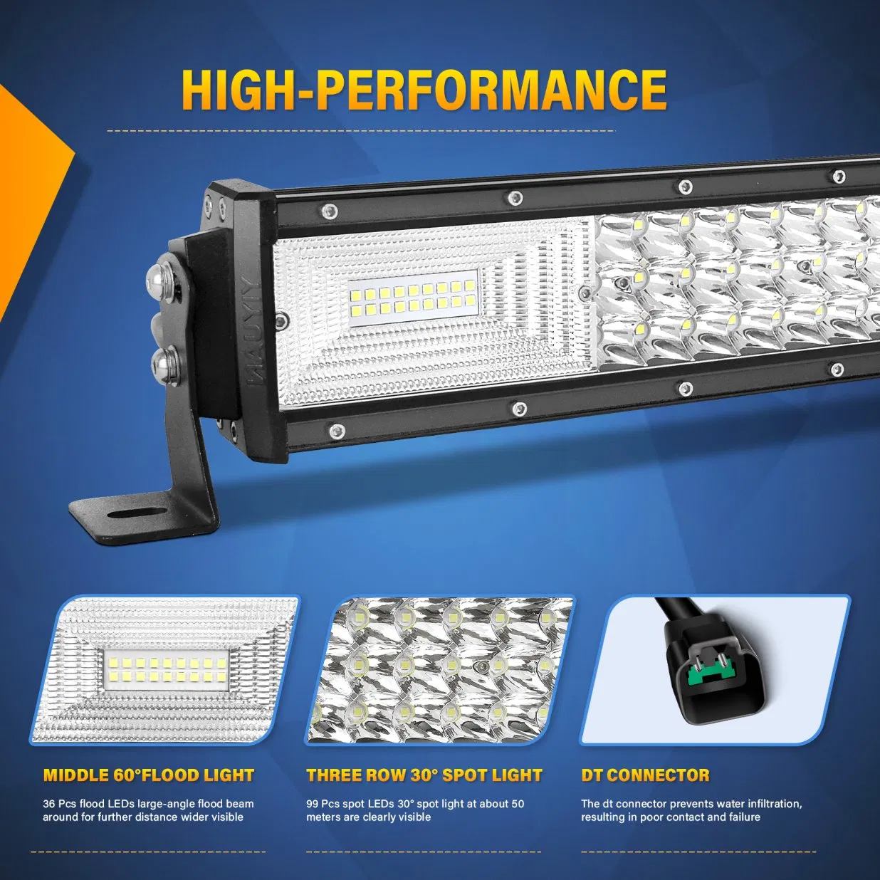 Car Accessories Car Light Straight Triple Row 7D Lens Spot Flood Combo Beam LED Light Bar with Dt-Wired for Marine Truck ATV 4X4 UTV