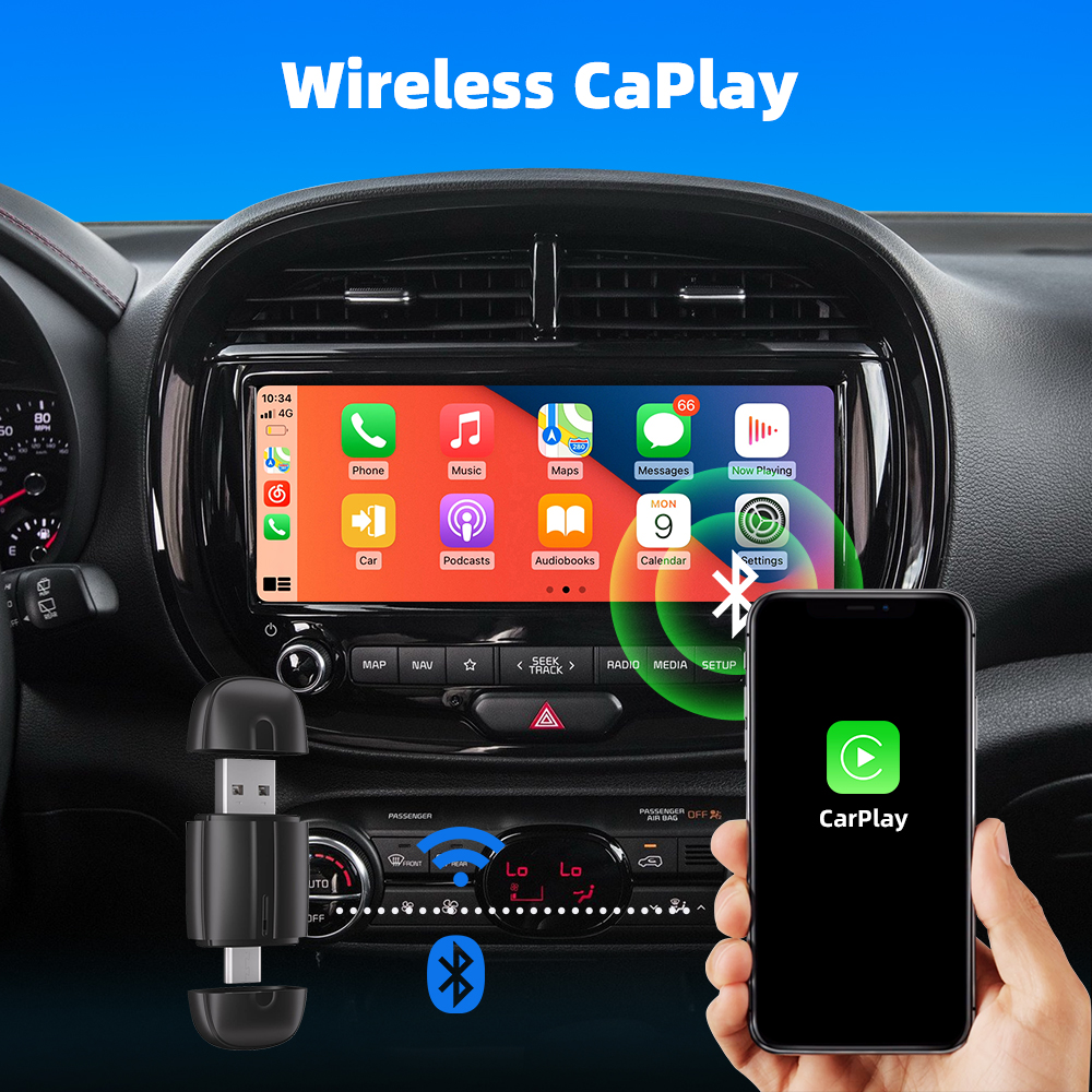 Автомобильный адаптер Plug and Play 2-в-1 для беспроводного CarPlay и Android, двусторонний