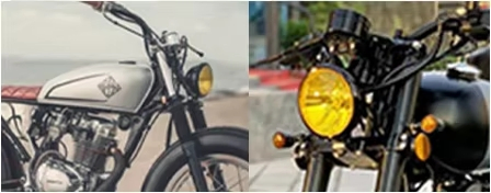 Ретро фара для мотоцикла Vintage Motorcycle, черная, желтое стекло