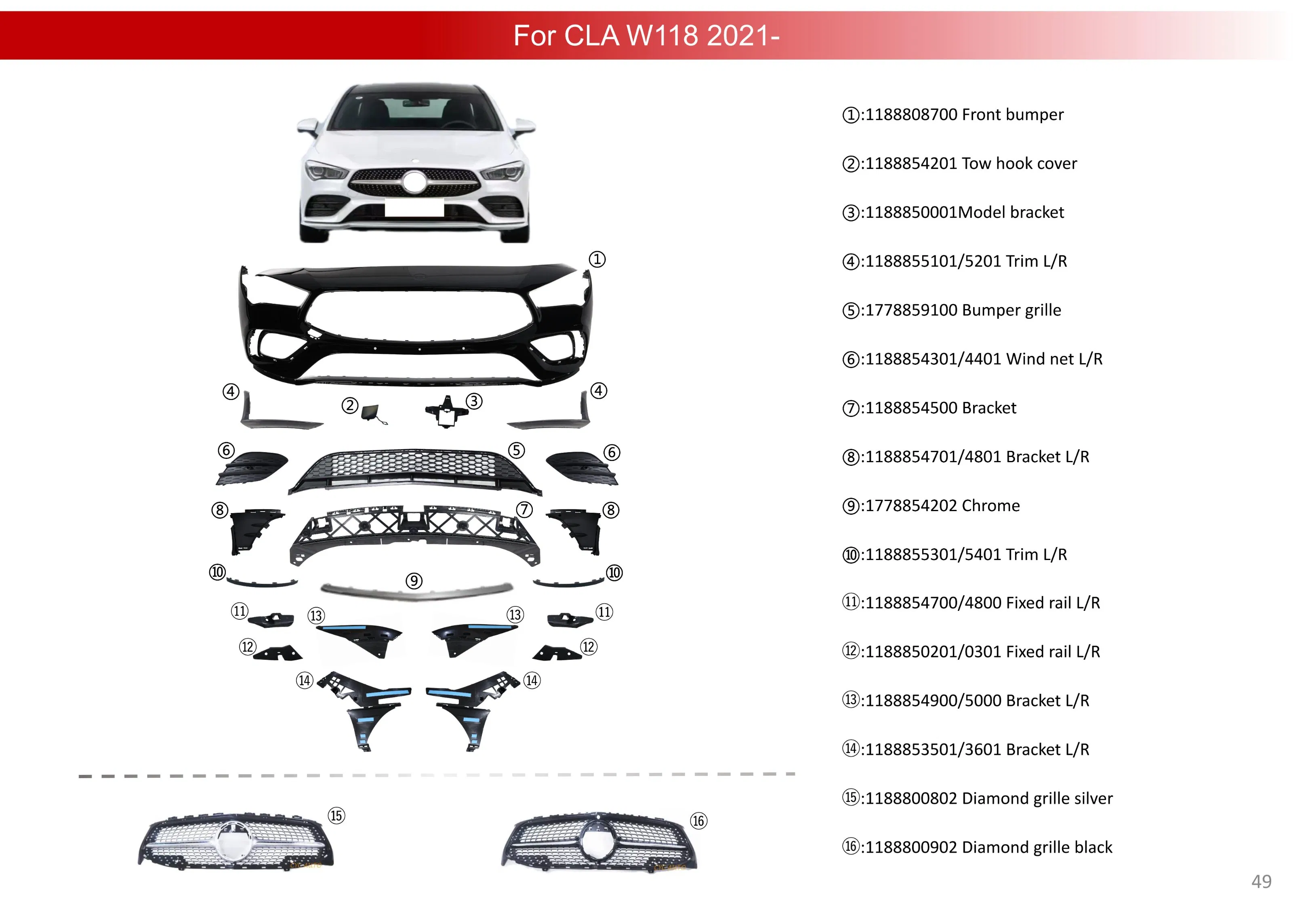 Car Accessories Bodykit Front Bumper for Mercedes B E N Z W177 W118 W117 W221 Body Kit