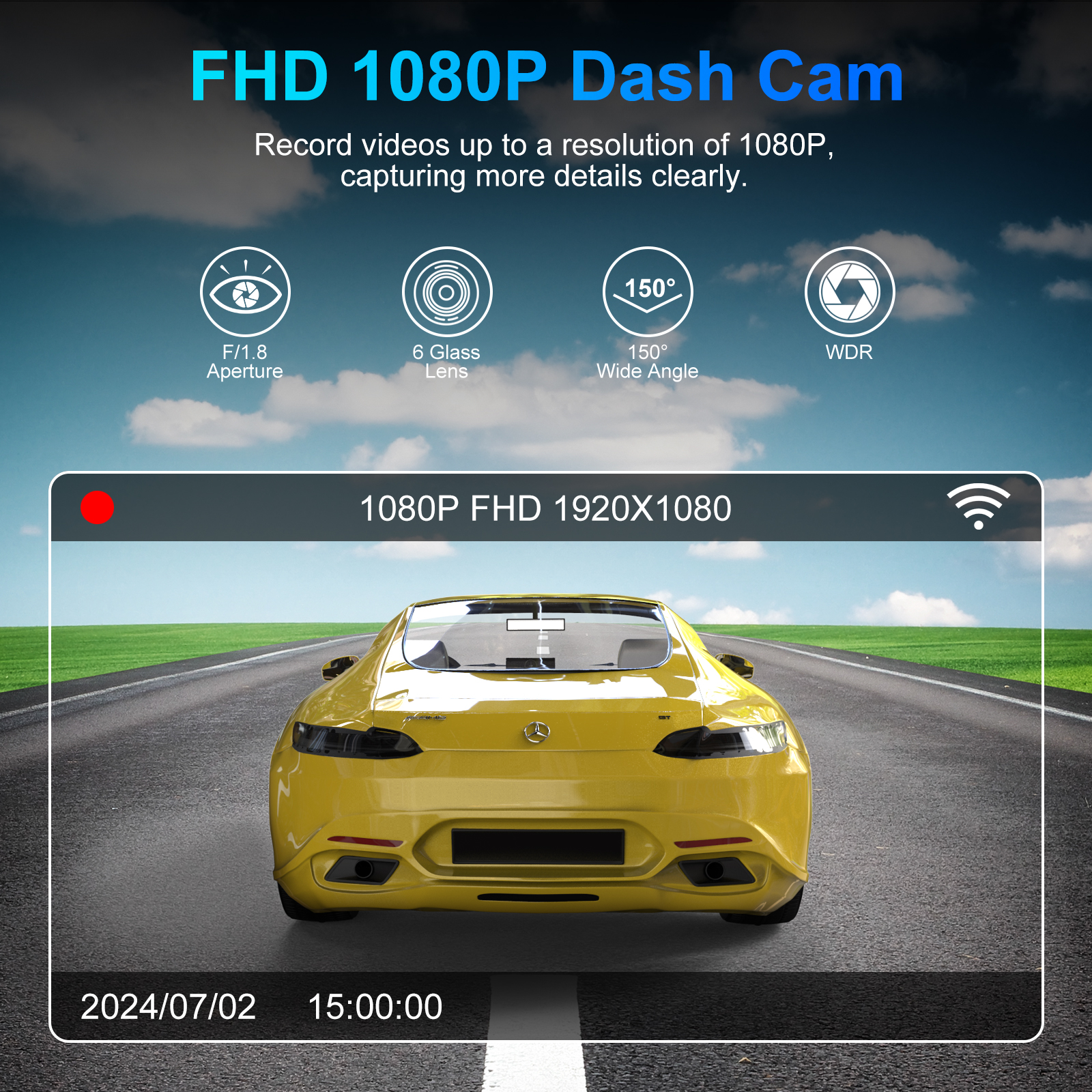 Автомобильный Wi-Fi видеорегистратор FHD 1080P с ночным видением